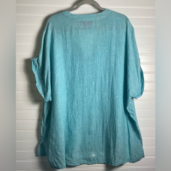 Isaac Mizrahi Womens 100% Linen Blue Boxy V Neck Cuffed Cap Sleeve Top Size 2X - Picture 7 of 9